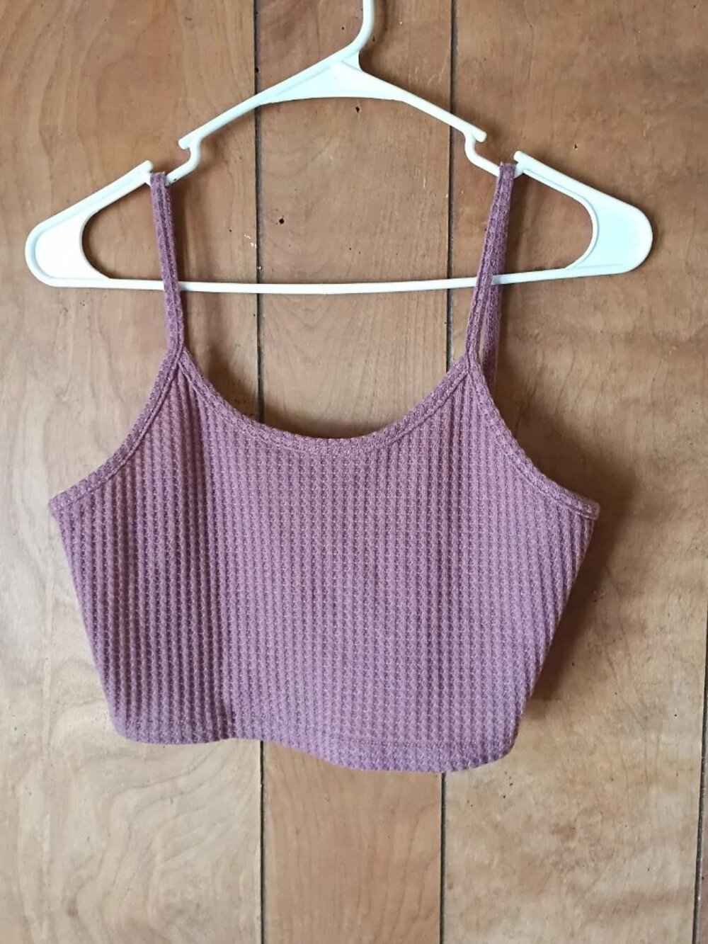 Women's Mauve Waffle Knit Cropped Cami Tank Top Size L Polyester Elastane